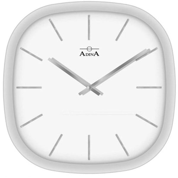 Square silver colour rim Adina Wall Clock with white dial/silver indexes