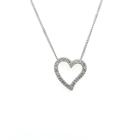 9ct White Gold Diamond Set Heart Pendant 