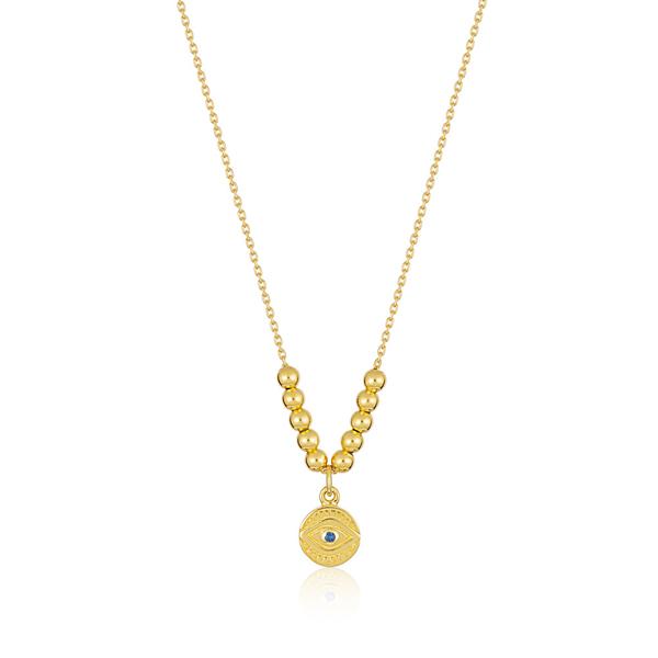 Yellow Gold Plated Greek Eye And Ball 'Nadia' Necklet. 36cm with 10cm extender
