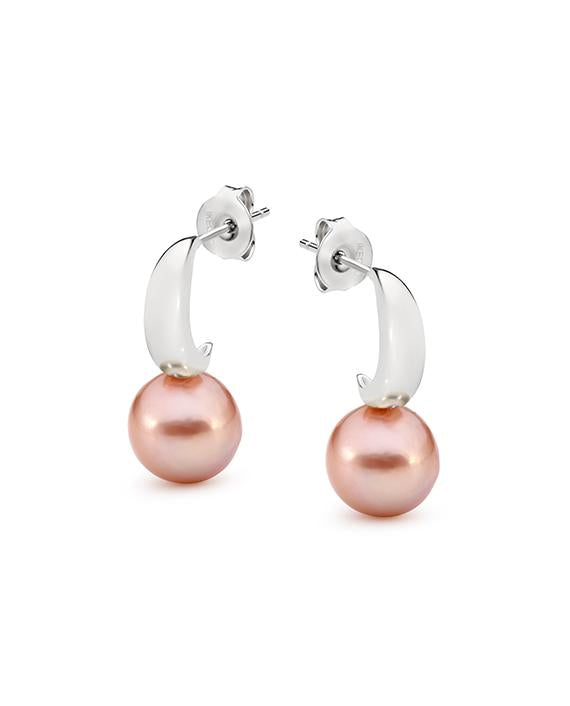 Sterling Silver Pink Round Freshwater Pearl Stud Earrings