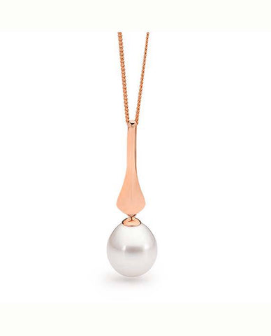 9ct Rose Gold White Freshwater long drop Pearl Pendant