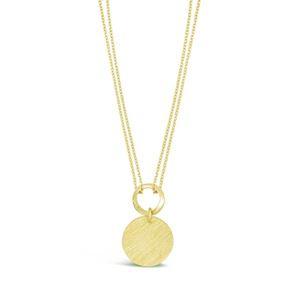 Brushed Matt Yellow Gold Plated Double Chain 39cm + 5cm extender with Round Pendant