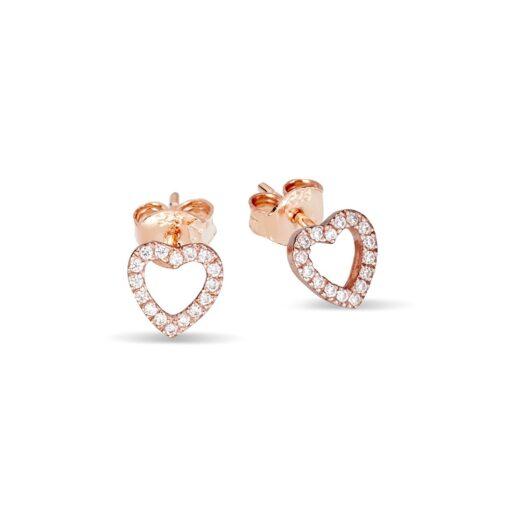 Rose Gold Plated Cubic Zirconia Open Heart Stud Earrings