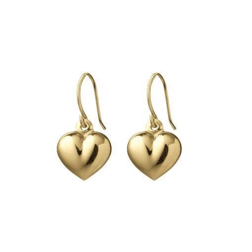 Yellow Gold Plated Puff Heart Hook Earrings