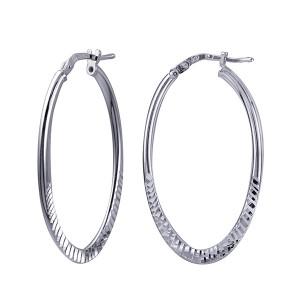 Sterling Silver Italian Fancy Flat Oval Hoop Earrings