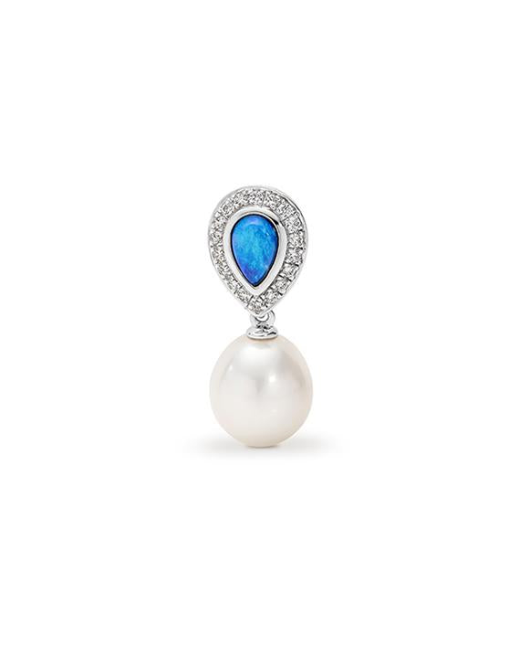 Sterling Silver Opal And Cubic Zirconia Pendant With White Freshwater Pearl 
