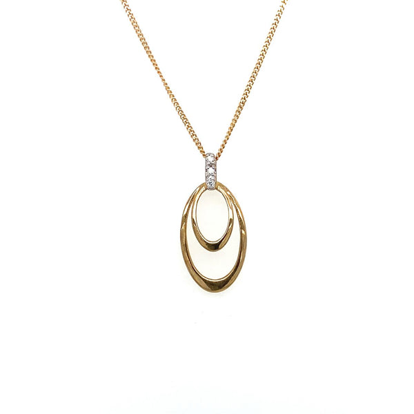9ct Yellow Gold Double Oval Pendant with Diamond Set Bail