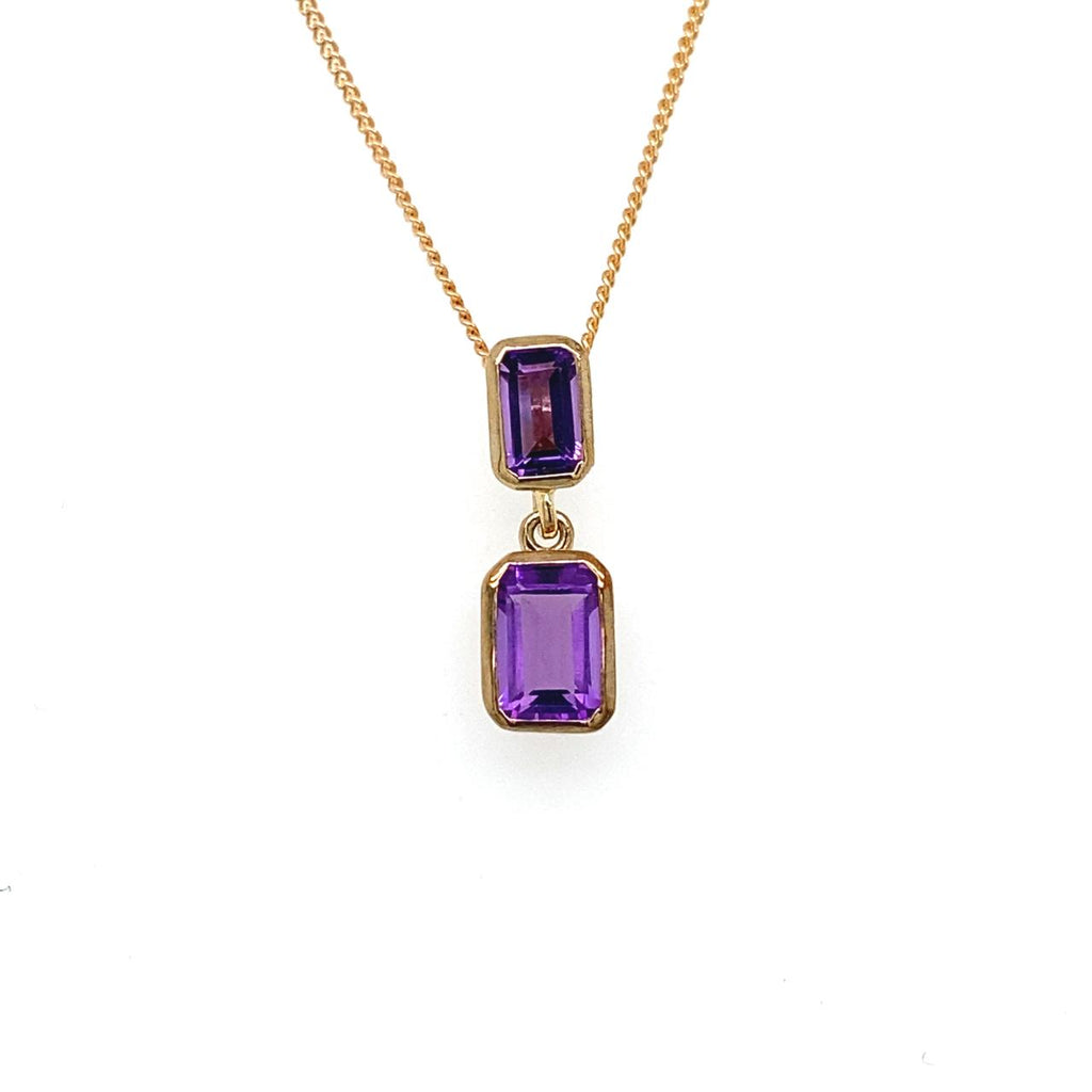 9ct Yellow Gold Emerald Cut Amethyst Necklet