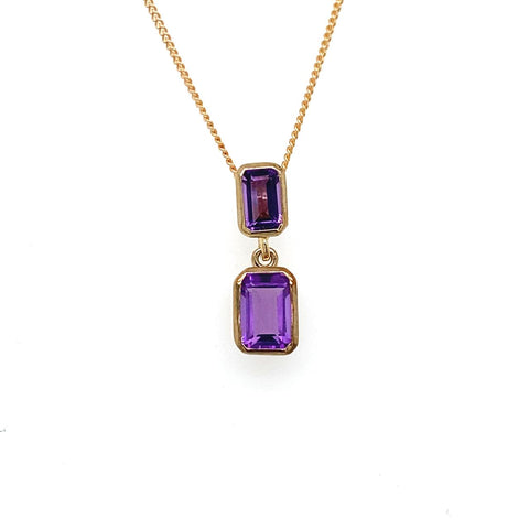 9ct Yellow Gold Emerald Cut Amethyst Necklet