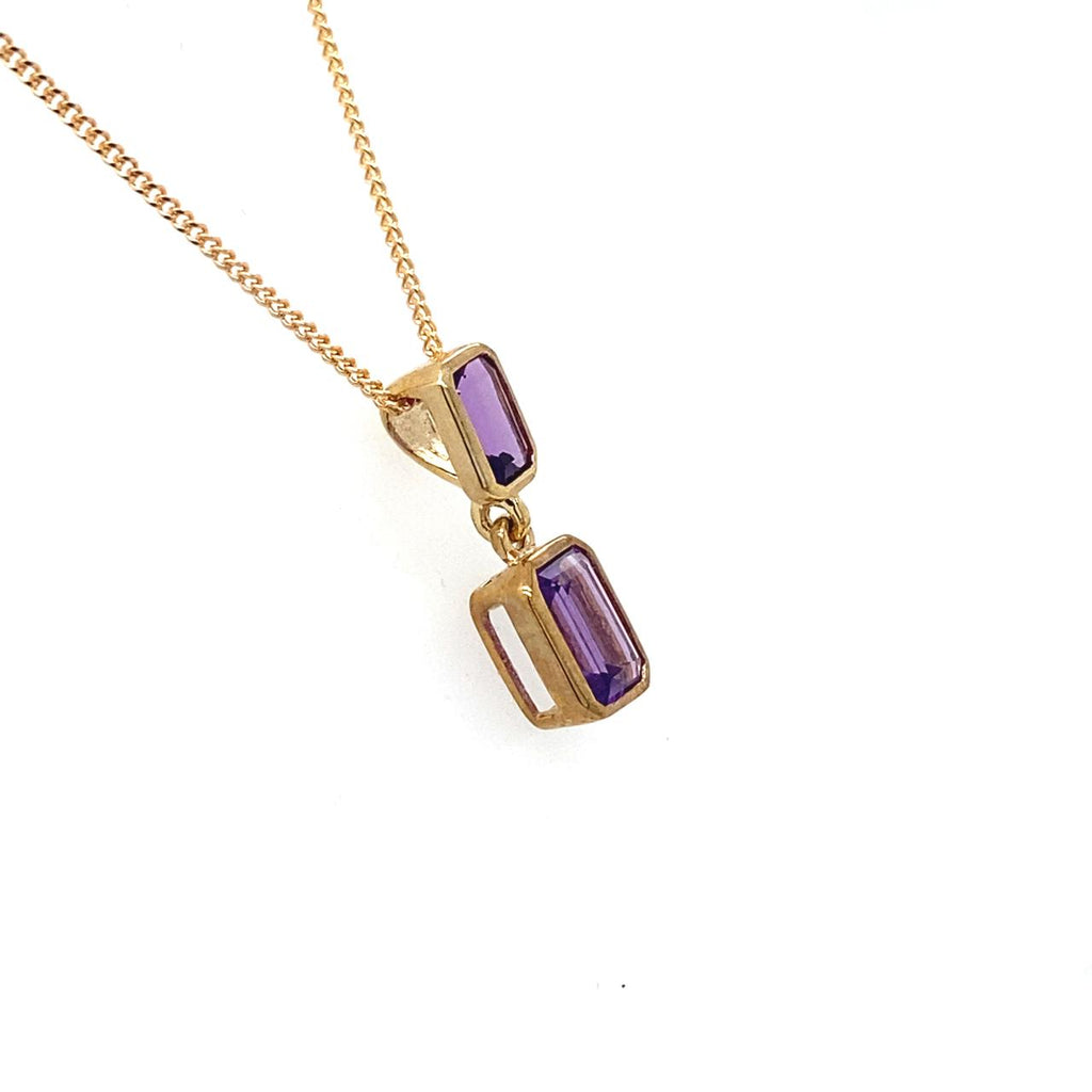 9ct Yellow Gold Emerald Cut Amethyst Necklet