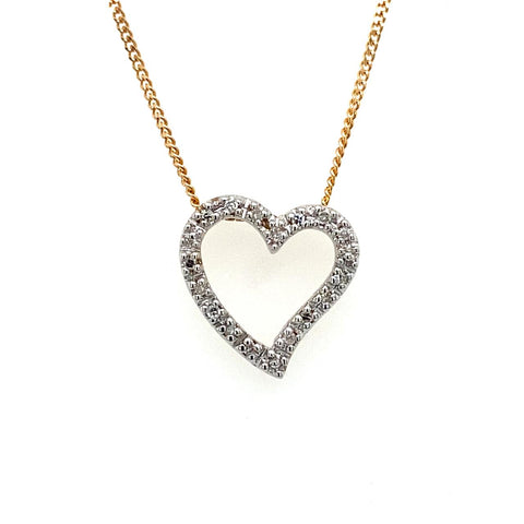 9ct Yellow Gold Diamond Set Heart Necklet