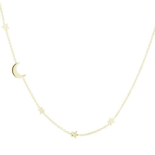 Yellow Gold Plated Moon And Star Necklet 42cm + 3cm extender