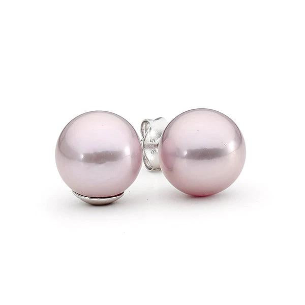 Sterling Silver 12mm Round Pink Freshwater Pearl Stud Earrings 