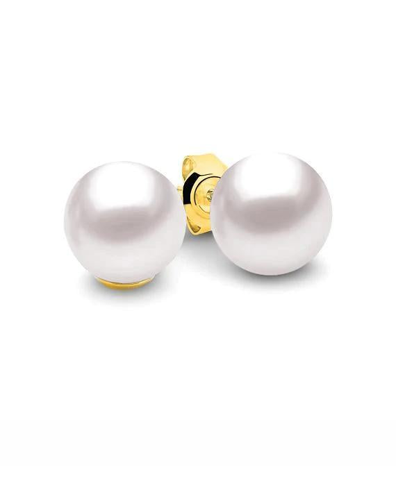 9ct Yellow Gold Round 7mm Freshwater Pearl Stud Earrings