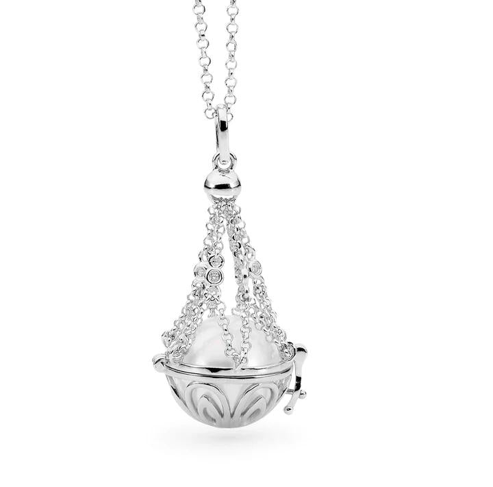 Sterling Silver Freshwater Pearl And Cubic Zirconia Basket Necklace
