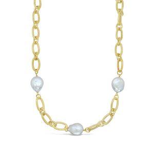 Gold plated matt finish Necklace with 3 x Freshwater biwa Pearls on link chain