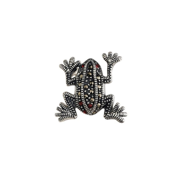  	Sterling Silver Marcasite Frog Brooch