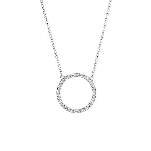 Sterling Silver Fine Trace Link Necklet with Round Cubic Zirconia Set Pendant