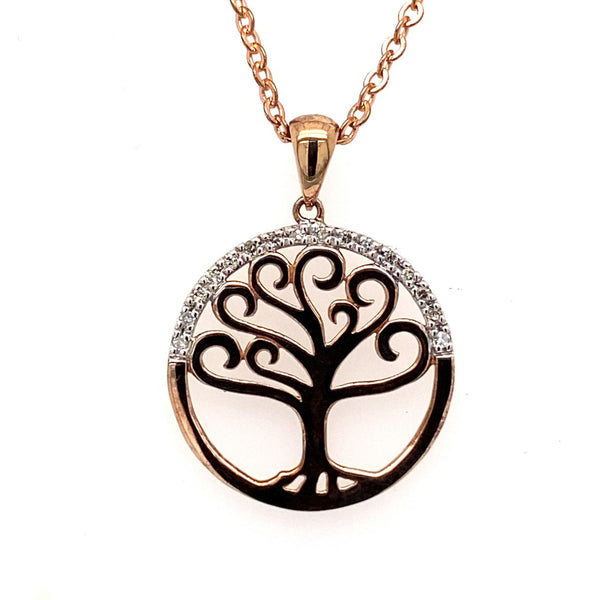  	9ct Rose Gold Tree Of Life Diamond Pendant