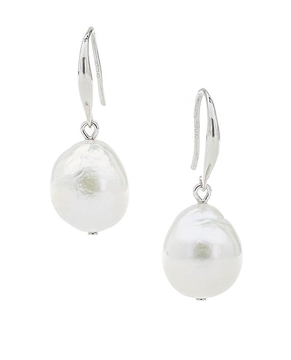 Sterling Silver White Oval Freshwater Pearl hook Earrings