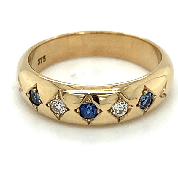 9ct Yellow Gold Ceylon Sapphire and Diamond Ring