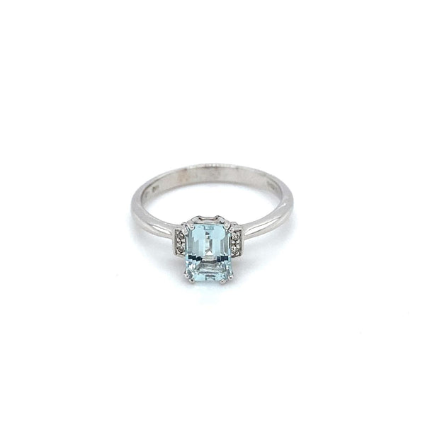 9ct White Gold Aquamarine And Diamond Ring