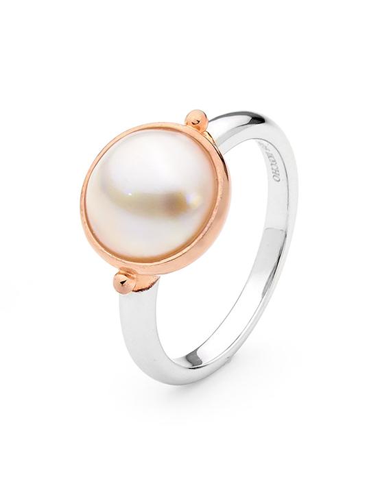 Sterling Silver /Rose Gold Plated White Mabe Pearl Ring