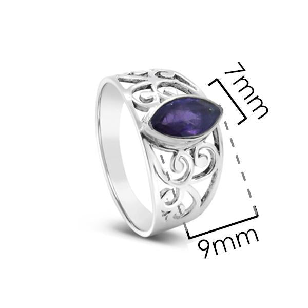 Sterling Silver Marquise Amethyst Filigree Ring