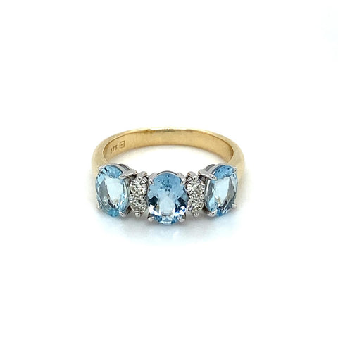 9ct 2tone Aquamarine And Diamond Dress Ring